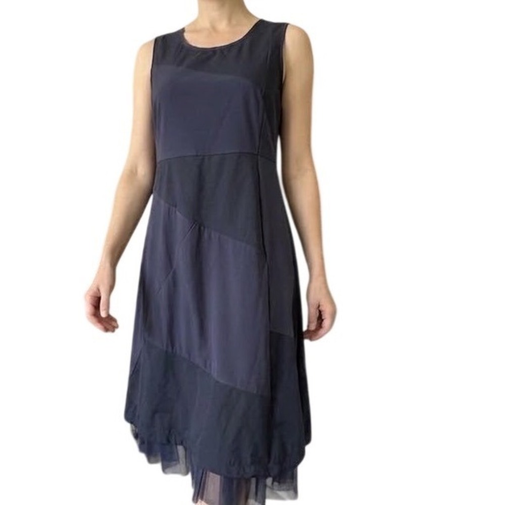 Porto San Francisco Color-block Asymmetrical Midi Dress Sleeveless Navy *Flawed*